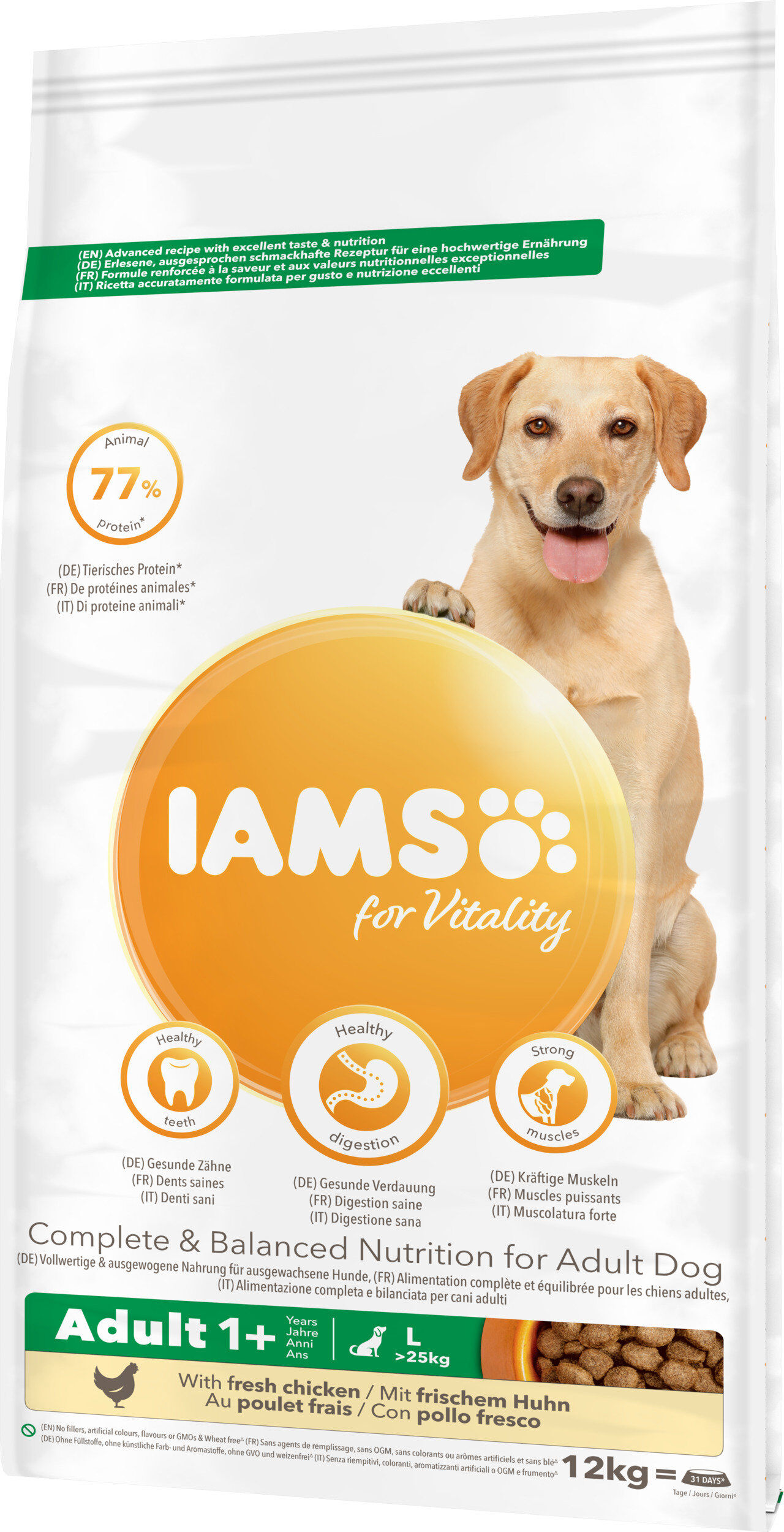 Iams -  Croquettes for Vitality Chien Adulte Grande Race Au poulet frais - 12kg Image num&eacute;ro 1