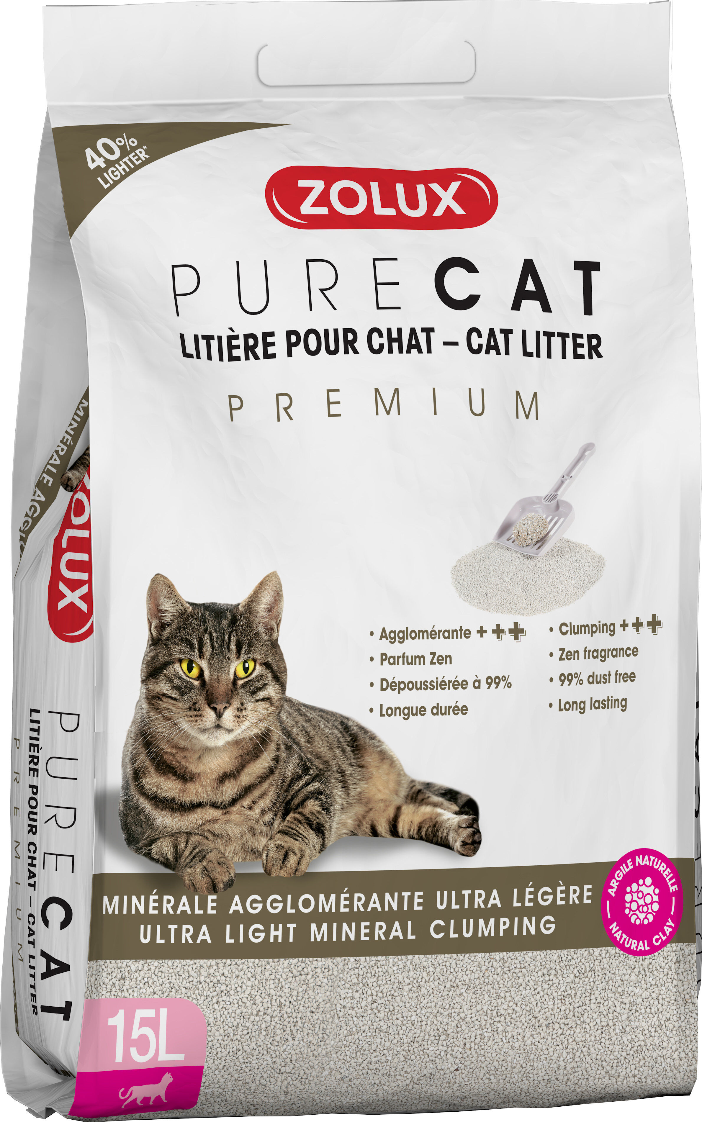 Zolux - Liti&egrave;re Purecat Agglom&eacute;rante Premium - 15L Image num&eacute;ro 1