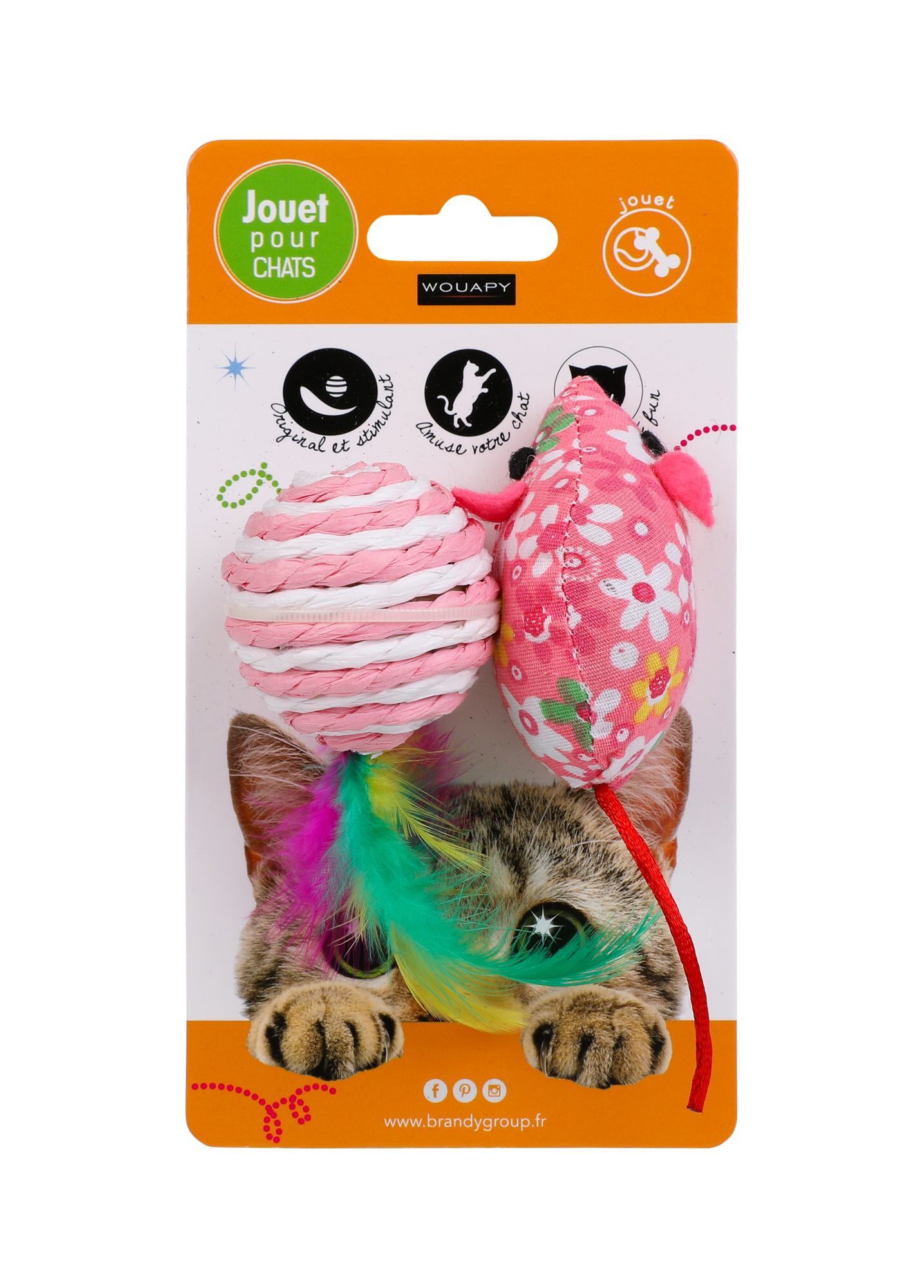 Wouapy -  Jouet Souris + Balle Sisal &agrave; Plumes pour Chat - 18cm Image num&eacute;ro 2