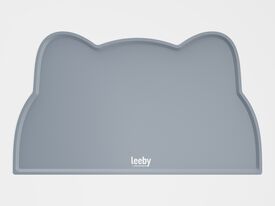 Leeby - Tapis pour Gamelles Forme Chat en Silicone Gris - 44 &times; 25,5cm