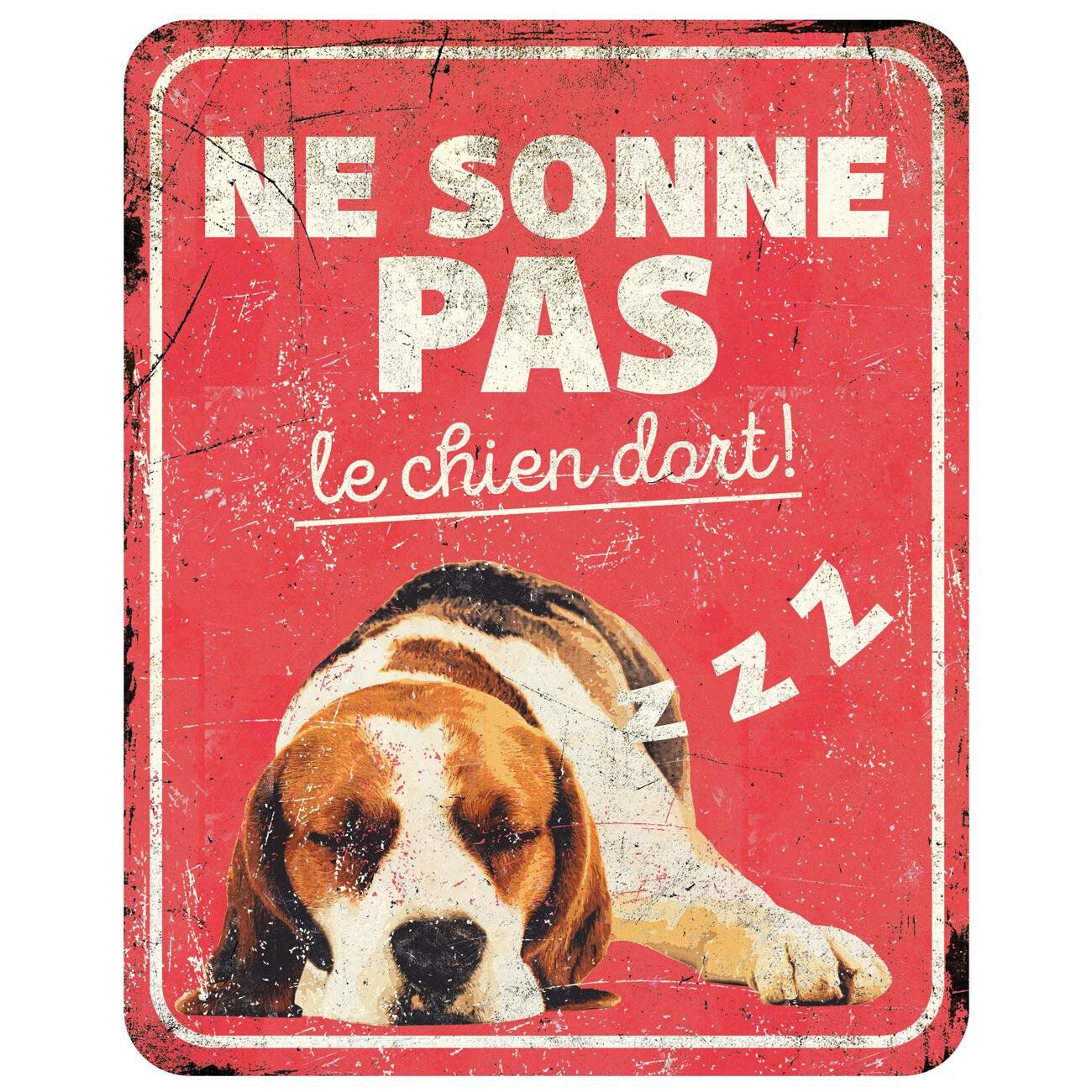 D&D - Panneau d'avertissement beagle fr - 25x20x03cm rouge Image num&eacute;ro 1