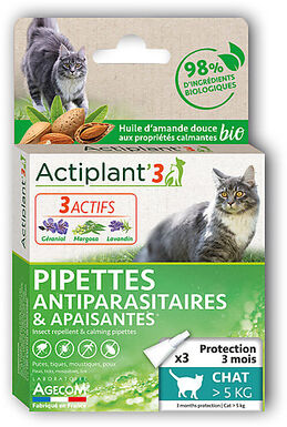 ActiPlant'3 - Pipettes Antiparasitaires et Apaisantes Bio pour Chat - x3