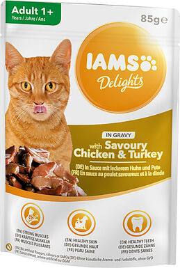 Iams -  Sachet Humide Delights Poulet et Dinde en Sauce pour Chats - 85g