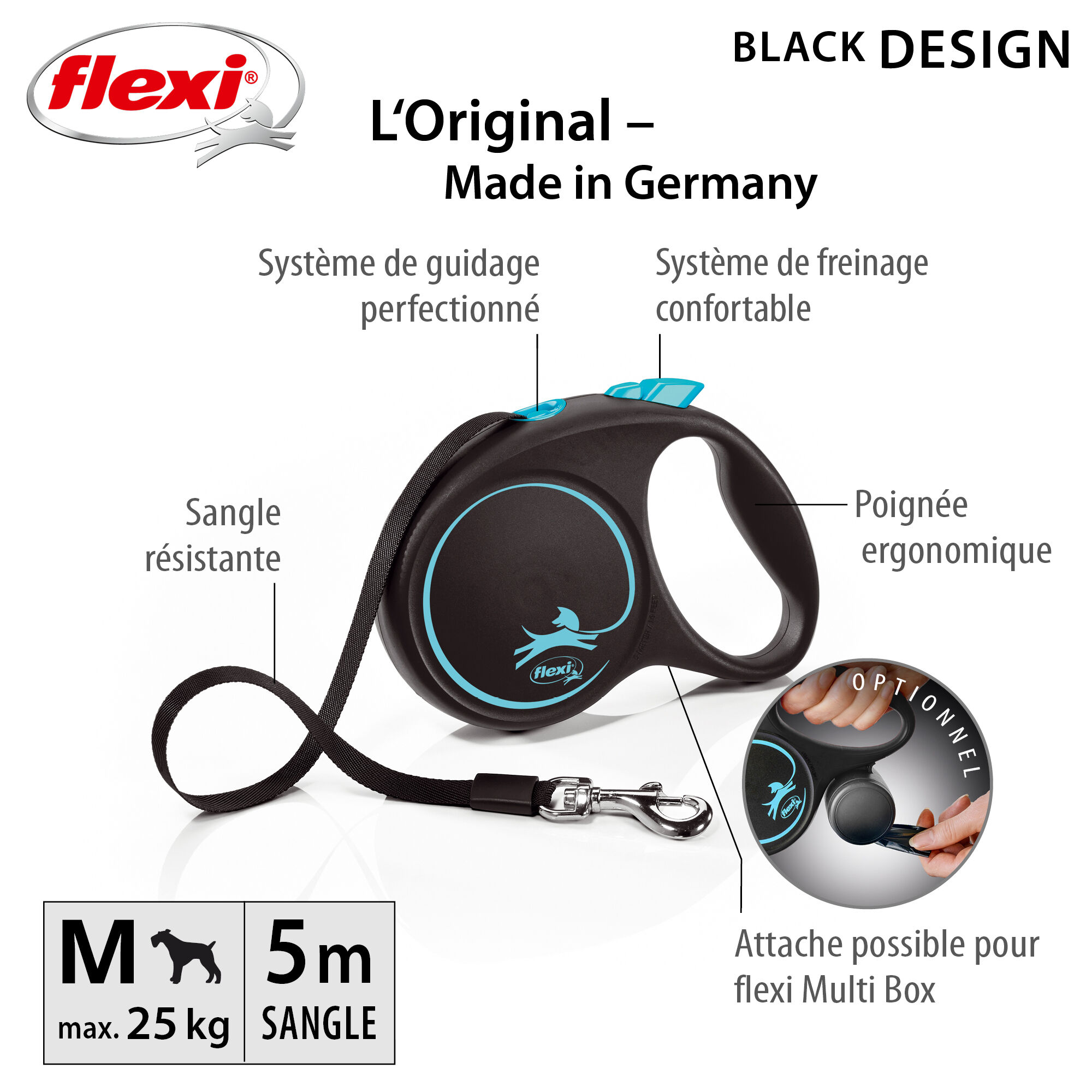 Flexi - Laisse &agrave; Enrouleur Black Design M Sangle - 5m Noir/Bleu Image num&eacute;ro 3