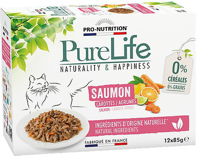 Flatazor - Pochons PURELIFE Effilés en Sauce au Saumon pour Chat - 12x85g