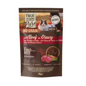 True Origins Pure - B&oelig;uf en Sauce P&acirc;t&eacute;e sans C&eacute;r&eacute;ales pour Chat Adulte - 85g