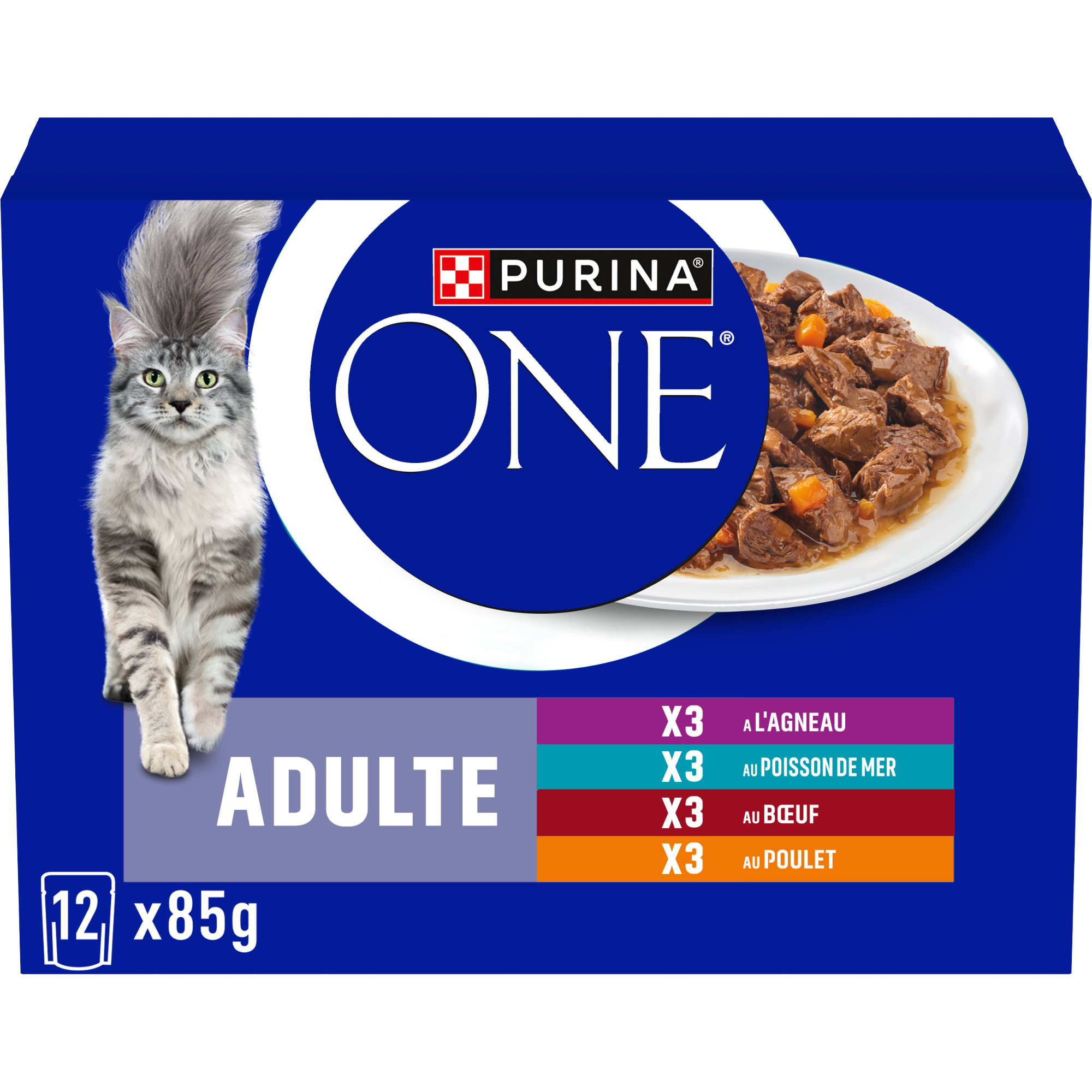 Purina One - Sachets Repas Chat Adulte Effil&eacute;s En Sauce Au Poulet B&oelig;uf Agneau Poisson De Mer - 12x85g Image num&eacute;ro 6