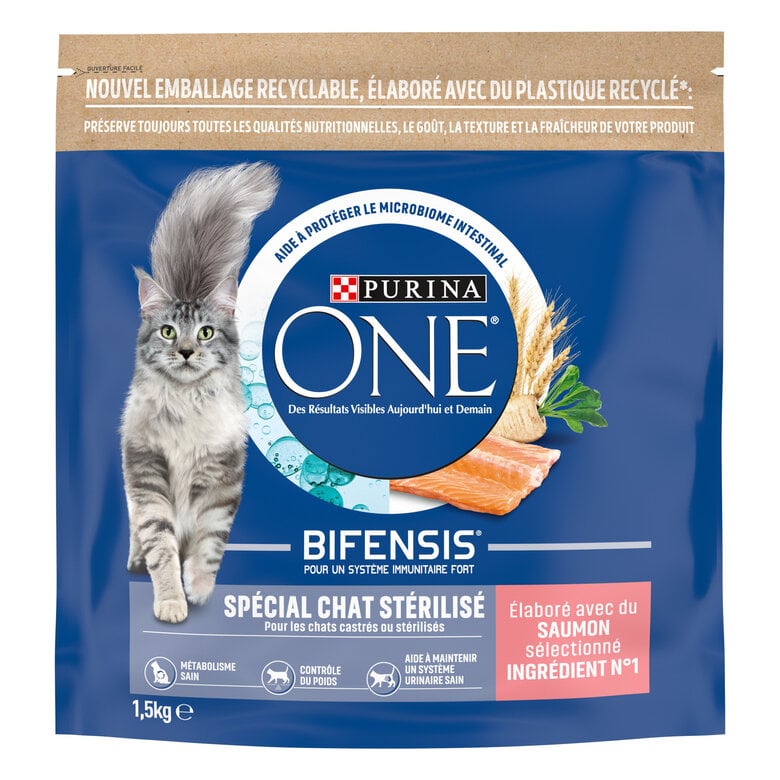 Purina One - Croquettes au Saumon et Blé pour Chat Adulte Stérilisé - 1,5Kg Image numéro 2 Purina One - Croquettes au Saumon et Blé pour Chat Adulte Stérilisé - 1,5Kg Image numéro 2
