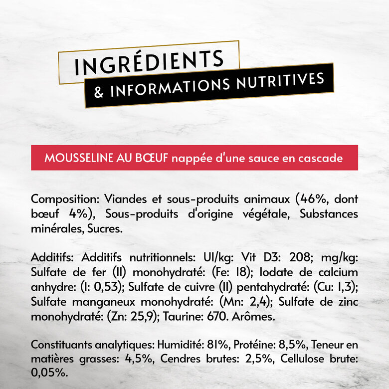 GOURMET - Repas REVELATIONS Mousseline Boeuf nappée de sauce pour Chats - 4X57g Image numéro 5 GOURMET - Repas REVELATIONS Mousseline Boeuf nappée de sauce pour Chats - 4X57g Image numéro 5
