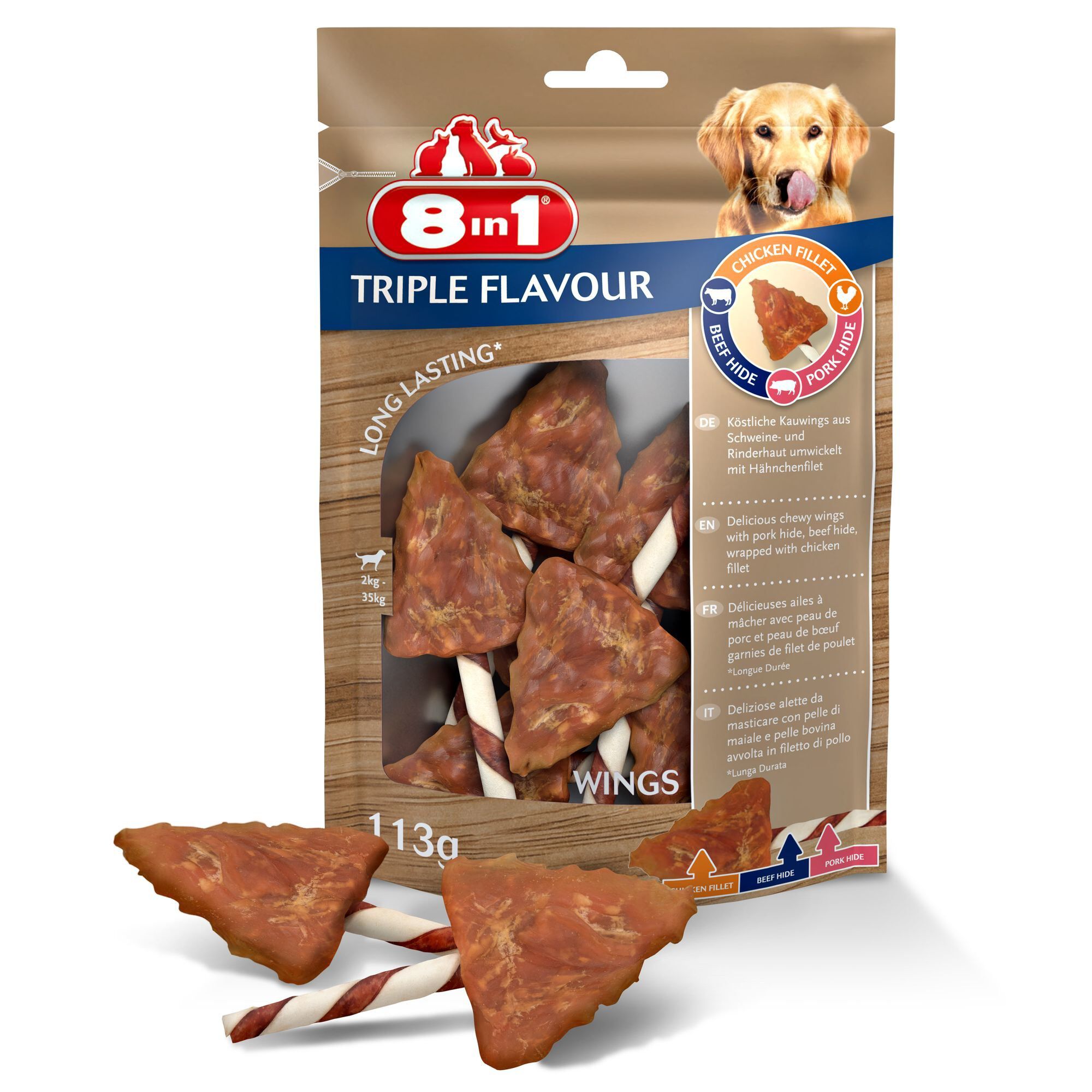 8in1 - Friandises Ailes de Poulet &agrave; M&acirc;cher Triple Flavour Wings pour Chien - x6 Image num&eacute;ro 1