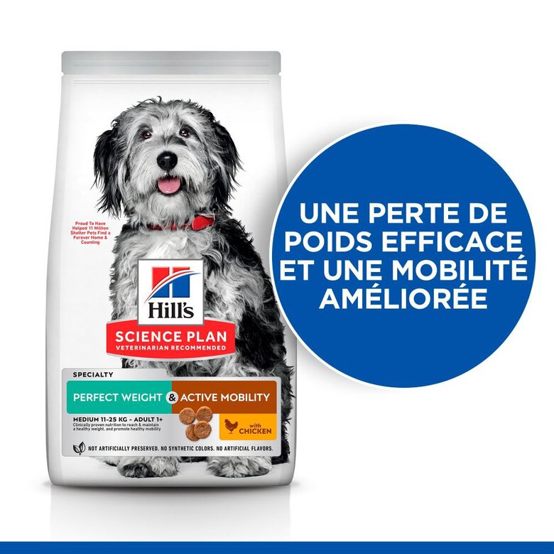 Hill's Science Plan - Perfect Weight & Active Mobility Croquettes Chien Adulte Medium Poulet - 2,5kg Image numéro 2 Hill's Science Plan - Perfect Weight & Active Mobility Croquettes Chien Adulte Medium Poulet - 2,5kg Image numéro 2
