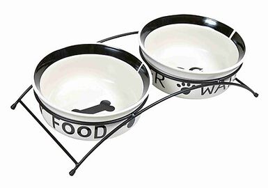 Trixie - Set gamelles en céramique/métal blanc/noir - 2 x 1.6 l