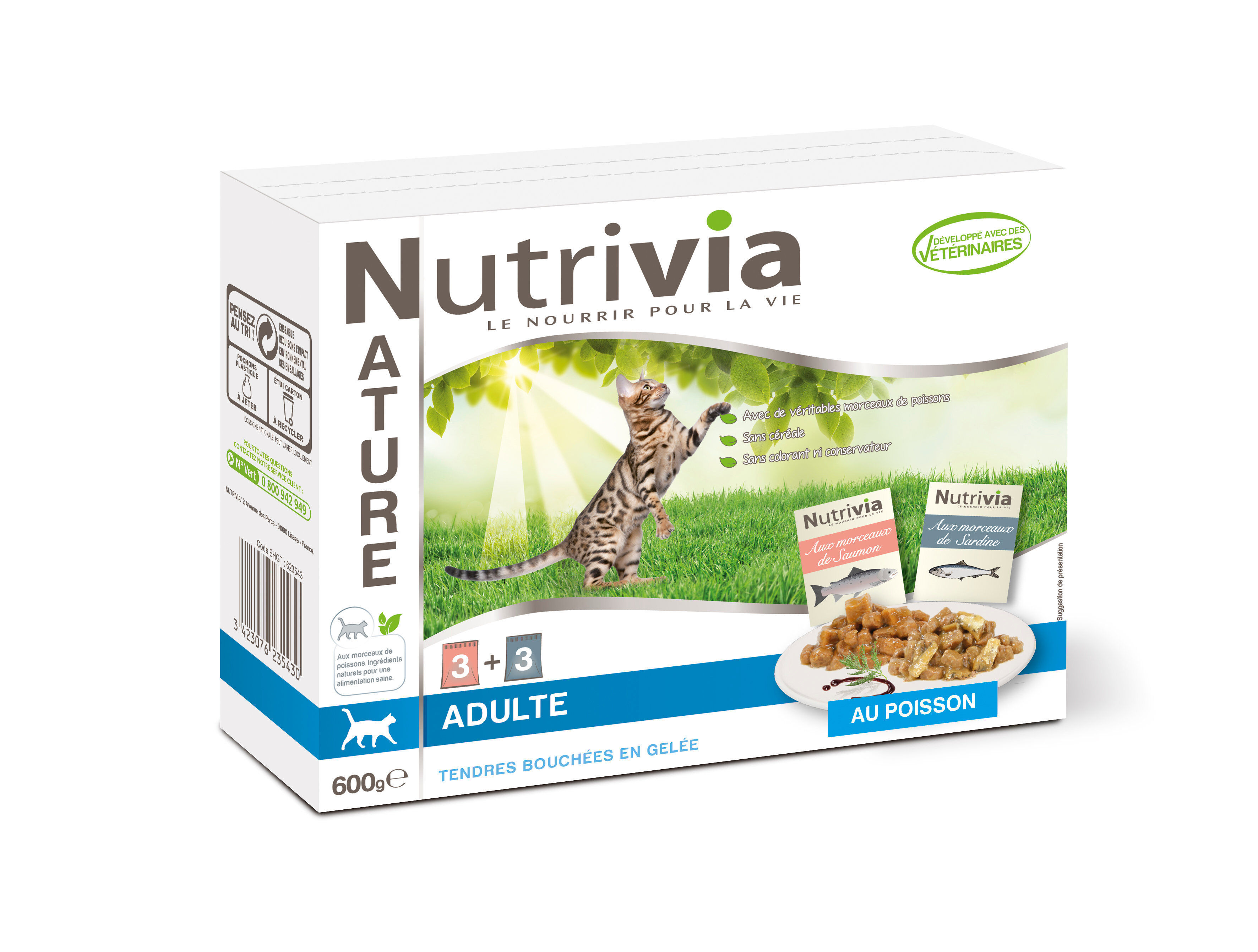 Nutrivia Nature - Sachets Bouch&eacute;es en Gel&eacute;e Poisson pour Chat - 6x100g Image num&eacute;ro 1