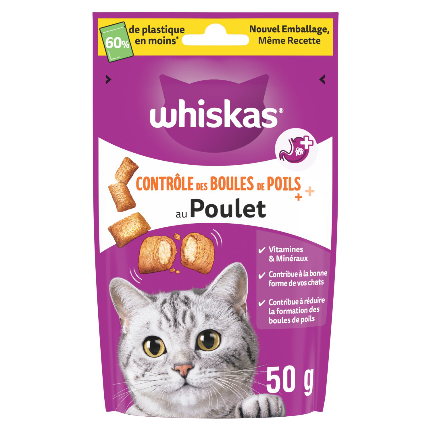 Whiskas - Friandises Contr&ocirc;le des Boules de Poils au Poulet pour Chats - 50g Image num&eacute;ro 1