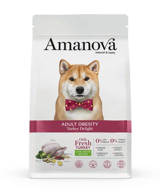 Amanova - Croquettes Obesity à la Dinde pour Chiens - 2Kg