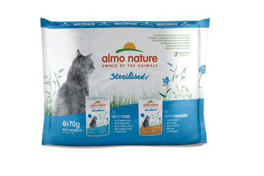 Almo Nature - Multipack Holistic Sterilised au Cabillaud et Poulet pour Chats - 6x70g