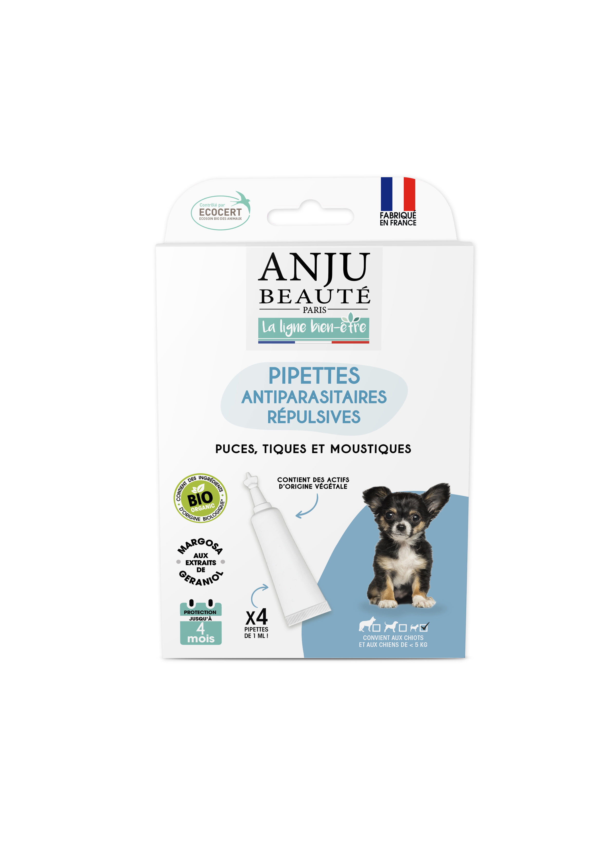 Anju Beaute - Pipettes Antiparasitaire R&eacute;pulsives BIO pour Chiots < 5kg - x 4 Image num&eacute;ro 1