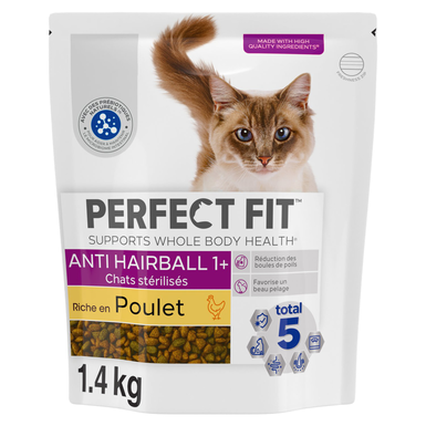PERFECT FIT - Croquettes ANTI-HAIRBALL 1+ Poulet chat adulte stérilisé - 1,4kg