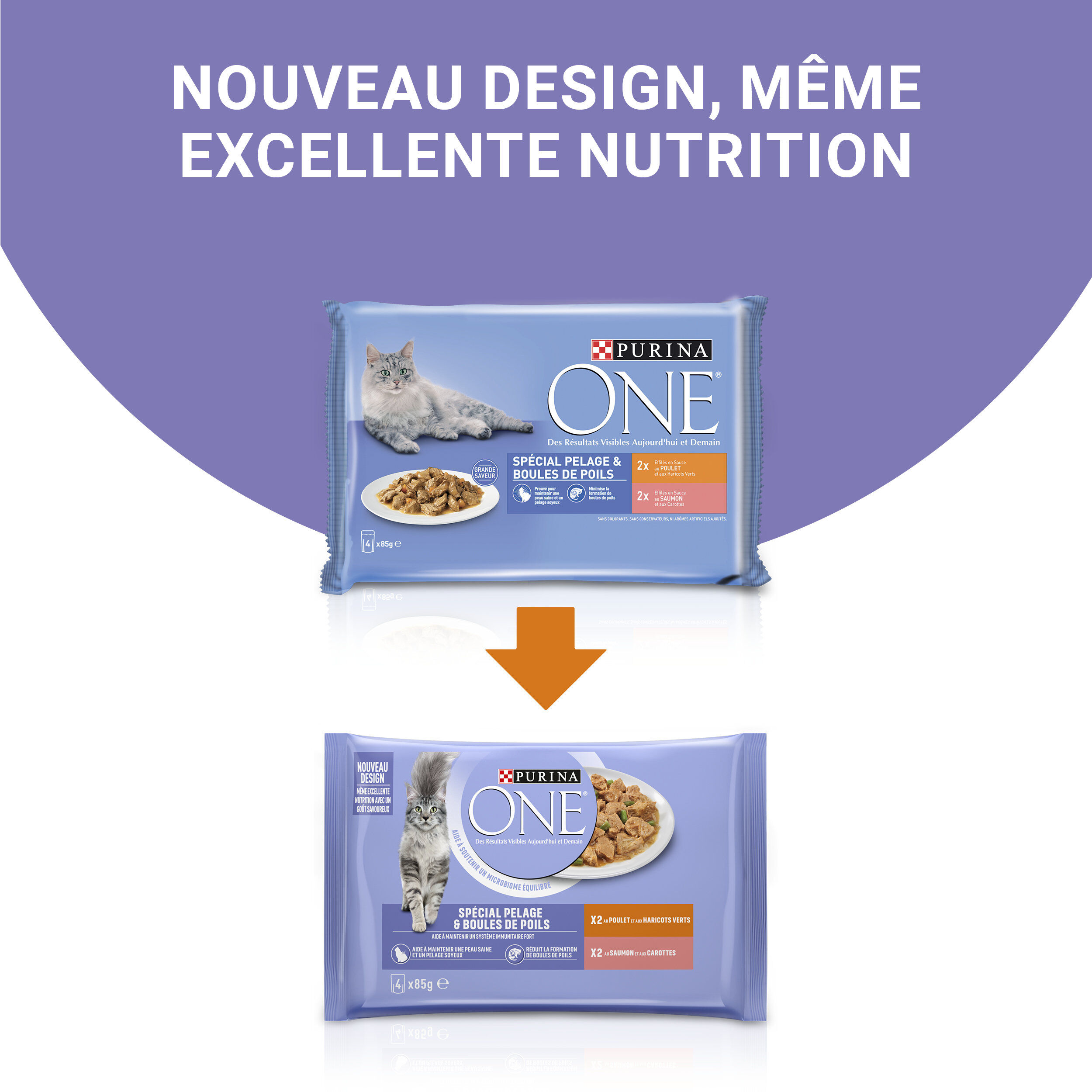 PURINA ONE - Sachets fra&icirc;cheurs Pelage Boules de Poils Saumon et Poulet pour Chats - 4x85g Image num&eacute;ro 5
