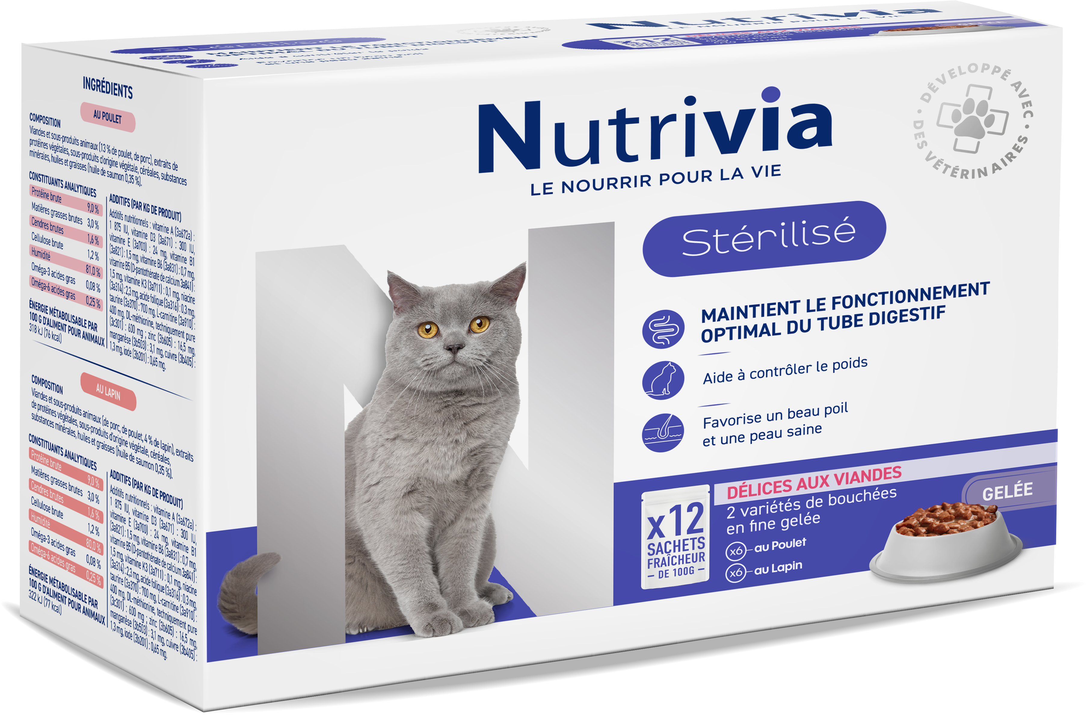 Nutrivia - Sachets en Gel&eacute;e &agrave; la Viande pour Chats Adultes St&eacute;rilis&eacute;s - 12x100g Image num&eacute;ro 1