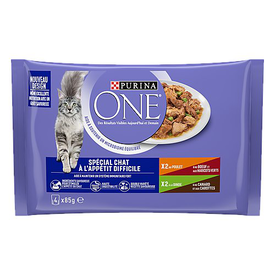 PURINA ONE - Sachets Fraîcheurs Chat difficile en Sauce Bœuf Volaille Légumes pour Chats - 4X85g