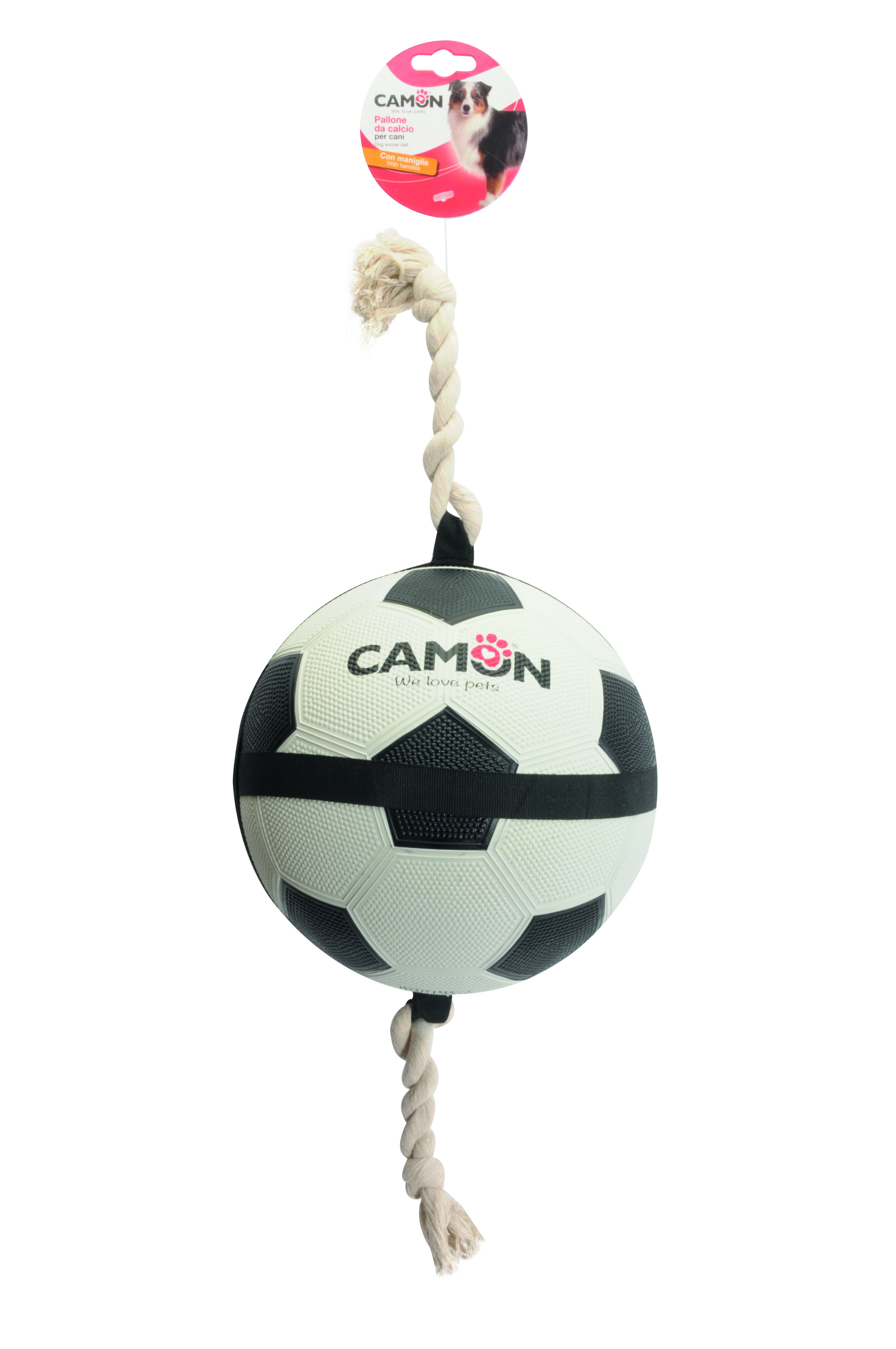 Camon - Ballon de Football pour Chiens avec Poign&eacute;e - Noir Image num&eacute;ro 1
