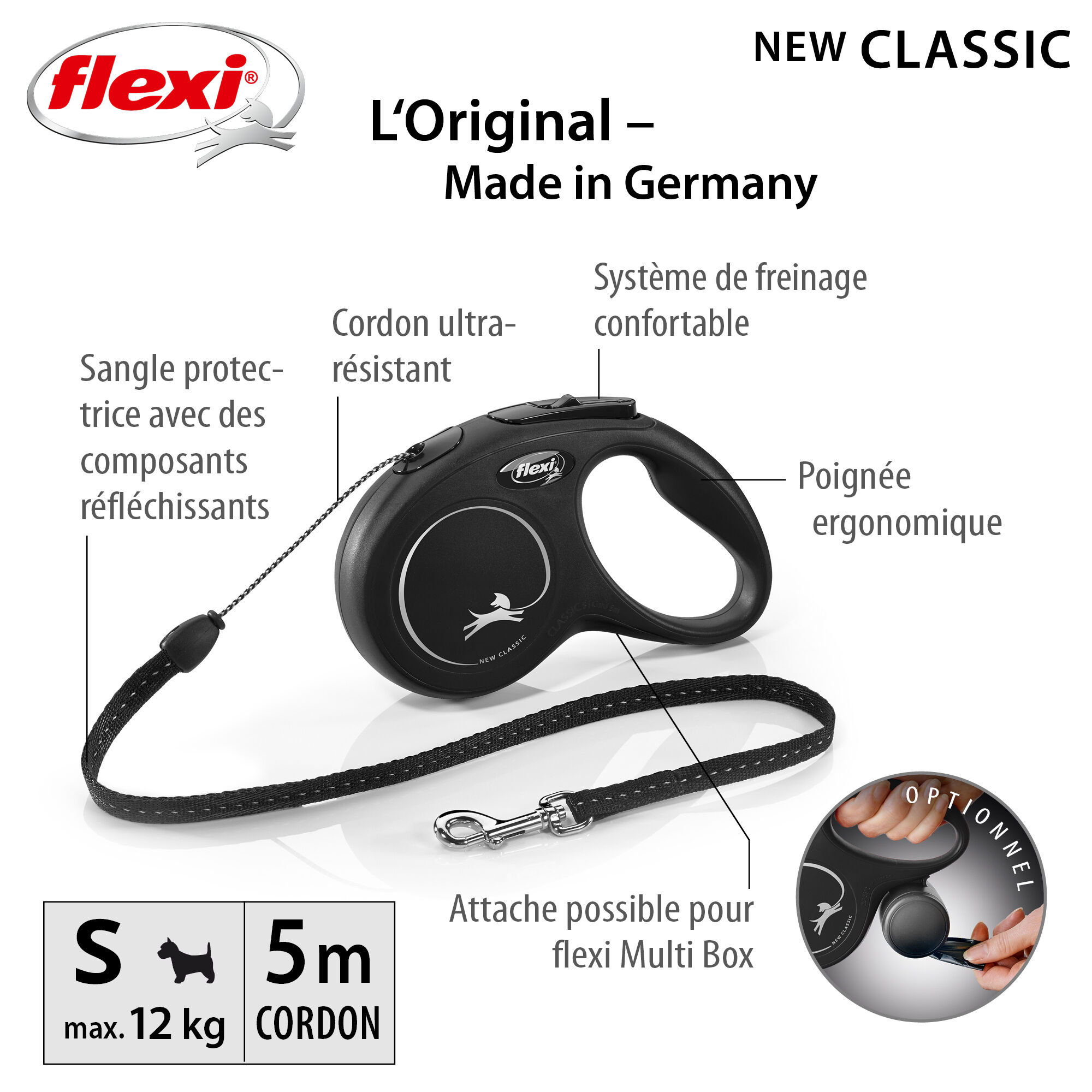 Flexi - Laisse Classic avec Cordon Noir pour Chien - S 5m Image num&eacute;ro 4