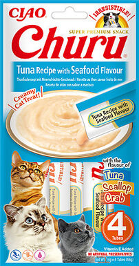 Inaba - Friandises Churu Recette Thon et Fruits de Mer pour Chats - 4x14g