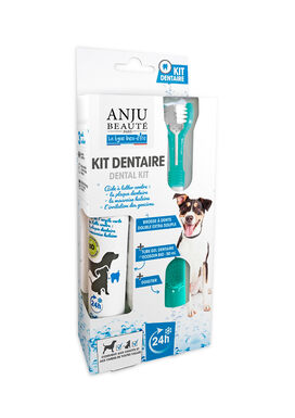 Anju Beaute - Kit Dentaire pour Chiens Brosse à Dent double Doigtier et Gel dentaire