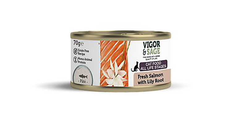 Vigor & Sage - Pâtée Racine de Lys et Saumon pour Chat - 70g image number null