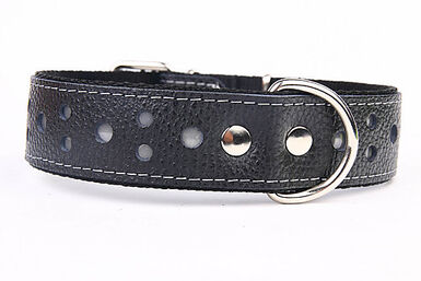 Yogipet - Collier Large Réfléchissant Cuir pour Chien - Noir