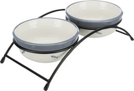 Trixie - Set gamelles, en céramique/métal, 2 × 0,3 l/ø 12 cm/26 × 7 × 14 cm, blanc/bleu-g