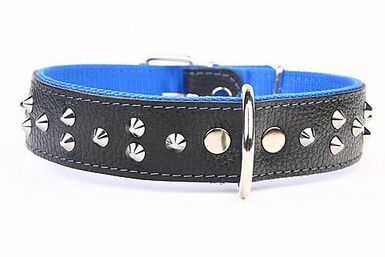 Yogipet - Collier Large Cuir Clouté pour Chien - Bleu