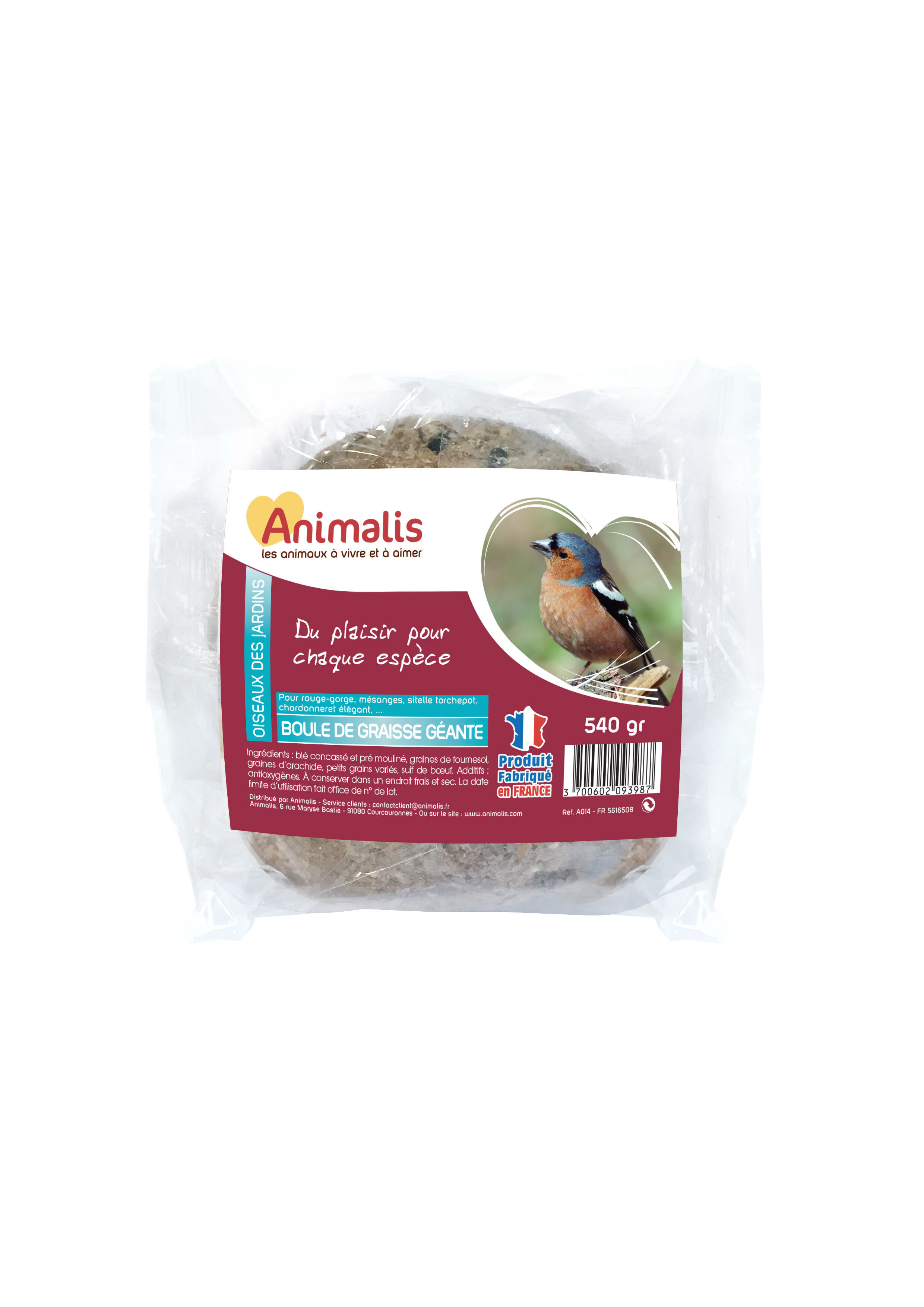 Animalis - Boule de Graisse G&eacute;ante pour Oiseaux des Jardins - 540g Image num&eacute;ro 1