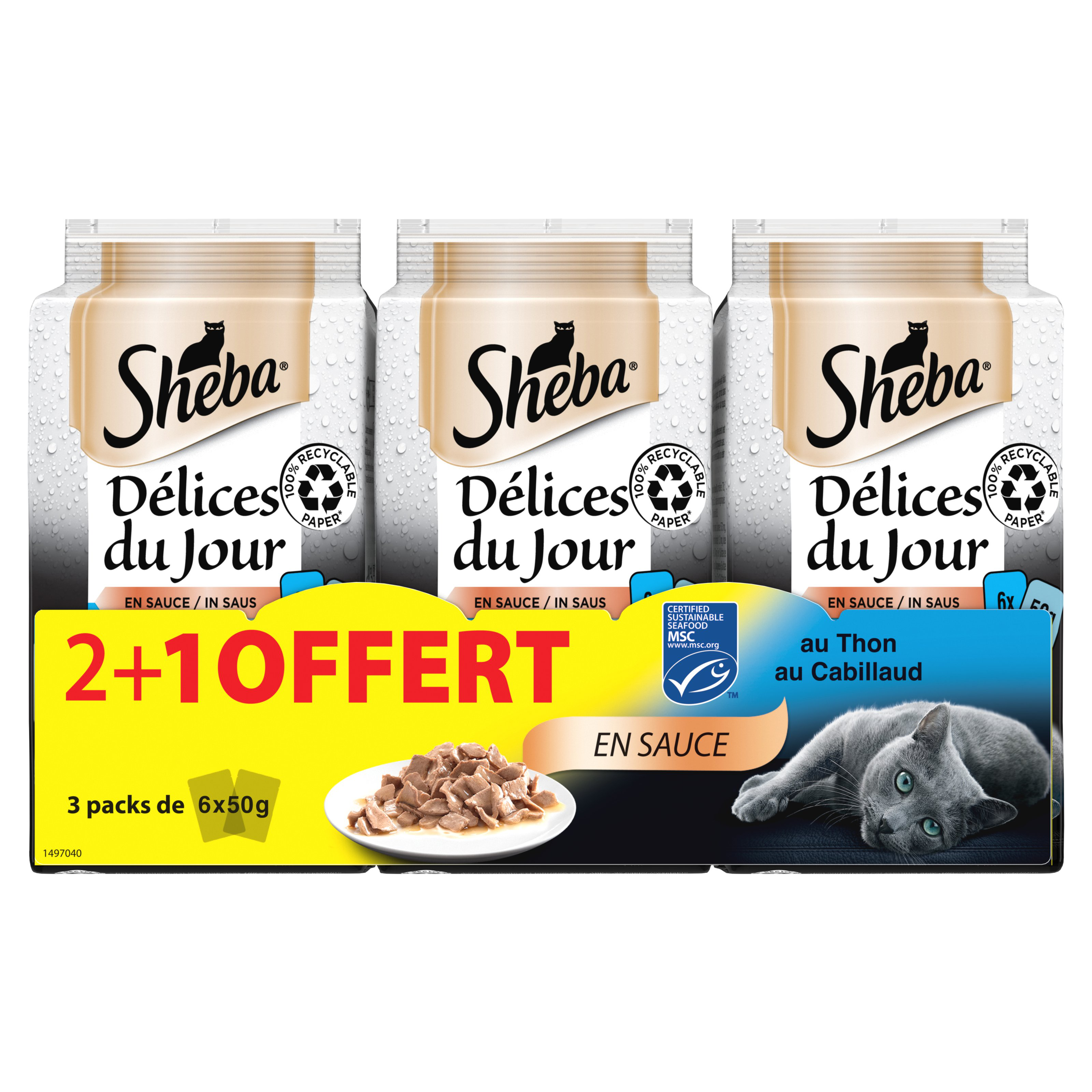 Sheba - Sachets D&eacute;lices du Jour en Sauce aux Poissons pour Chat - 3x300g dont 1 Gratuits Image num&eacute;ro 1