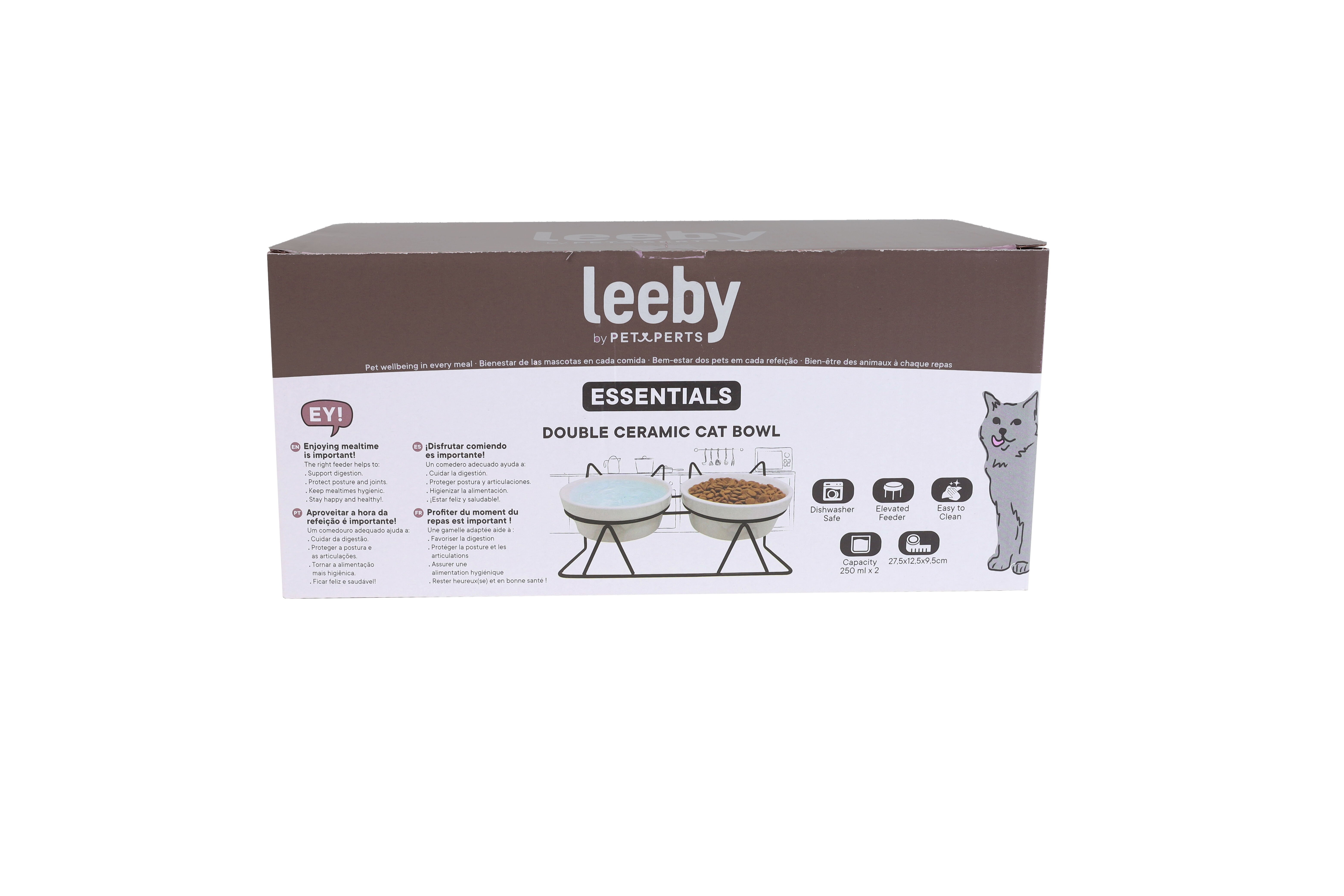 Leeby - Gamelle Double Sur&eacute;lev&eacute;e pour avec Bols en C&eacute;ramique pour Chats - 2x250ml Image num&eacute;ro 4