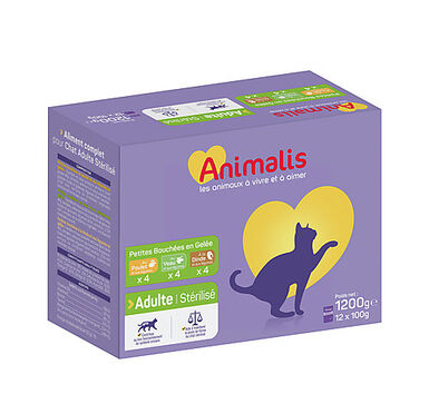 Animalis - Sachets Fraicheur pour Chats Stérilisés à la Viande - 12x100g