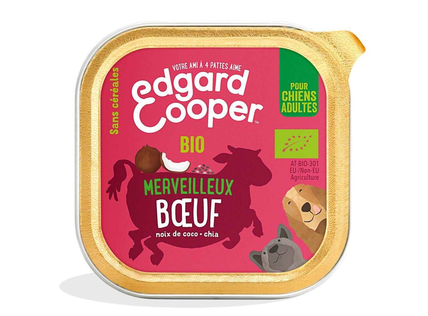 Edgard & Cooper - Barquette BIO au B&oelig;uf avec Noix de Coco et Chia pour Chien - 100g Image num&eacute;ro 1