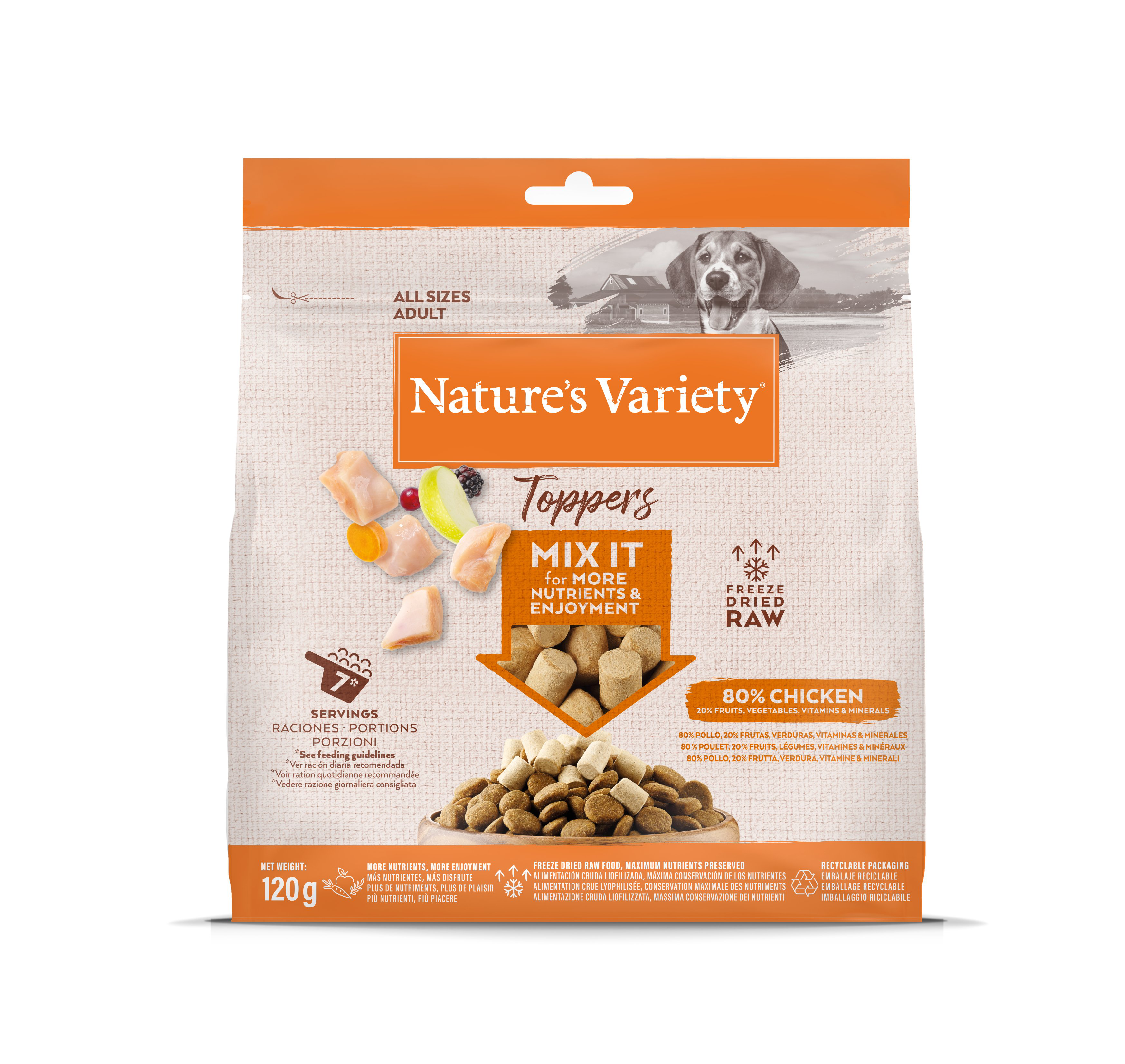 Nature's Variety - Bouch&eacute;es Toppers Freeze au Poulet pour Chiens - 120g Image num&eacute;ro 1