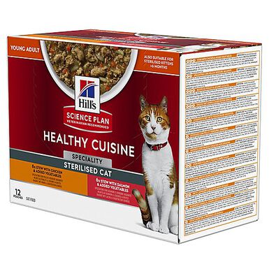 Hill's Science Plan - Sachets Young Adult Healthy Cuisine au Poulet et Saumon pour Chat Stérilisé - 12x80g