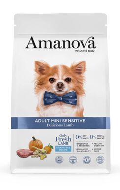 Amanova - Croquettes Adult Mini Sensitive sans céréales à l'Agneau pour Chiens - 2Kg