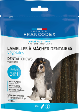 Francodex - Lamelles à Mâcher Anti-plaque Dentaire pour Chiot et Petit Chien de 5 à 10Kg - x15