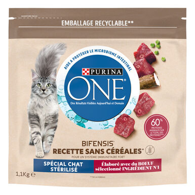 Purina One - Croquettes Adulte Sans Céréales Bœuf pour chats adultes - 1,1kg