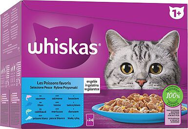 Whiskas - Sachets Fraîcheurs en Gelée aux Poissons pour Chats - 24x85g