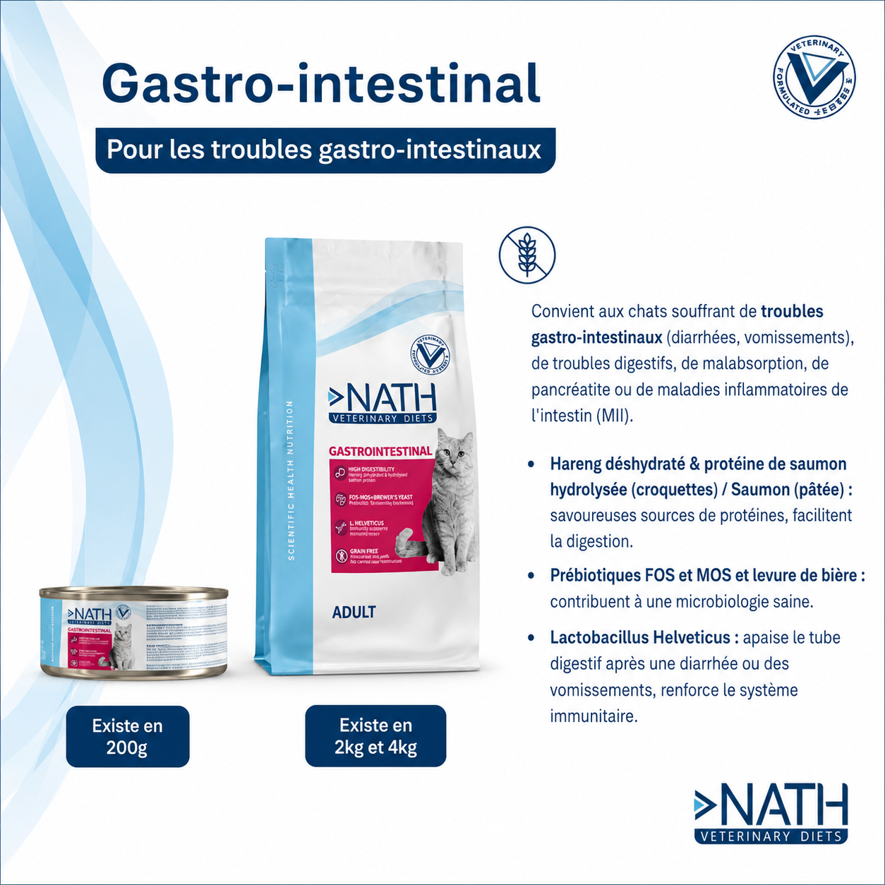 Nath Veterinary Diet - Croquettes Gastro Intestinal Sans C&eacute;r&eacute;ales pour Chat - 2Kg Image num&eacute;ro 2