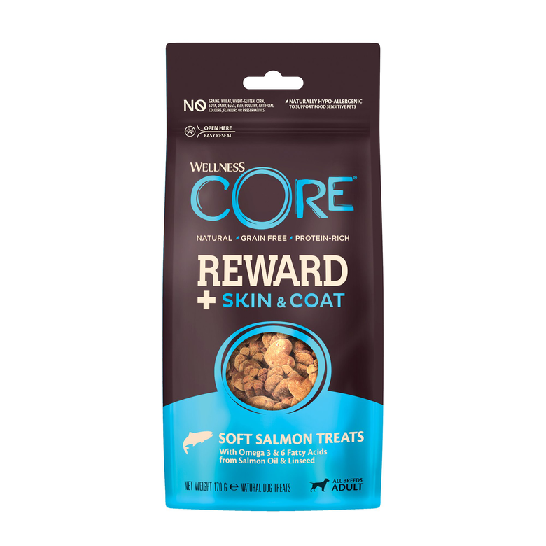 Wellness CORE Reward+ Treats Saumon peau et pelage - 170g Image numéro 1 Wellness CORE Reward+ Treats Saumon peau et pelage - 170g Image numéro 1