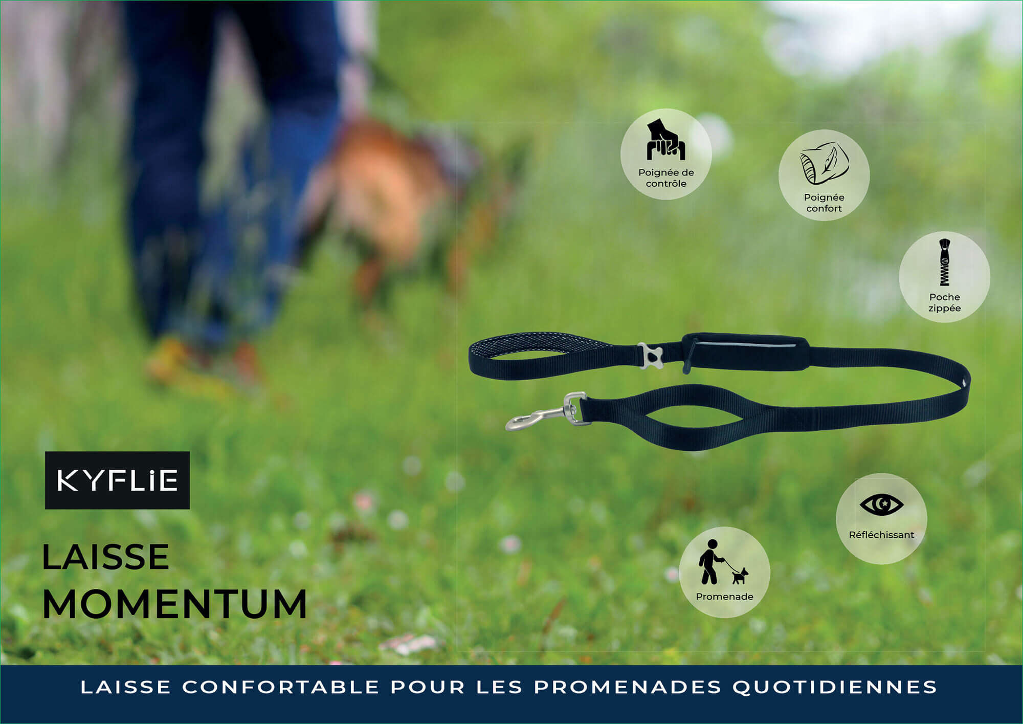 Kyflie - Laisse MOMENTUM Noir pour Chien - 1,10m Image num&eacute;ro 3