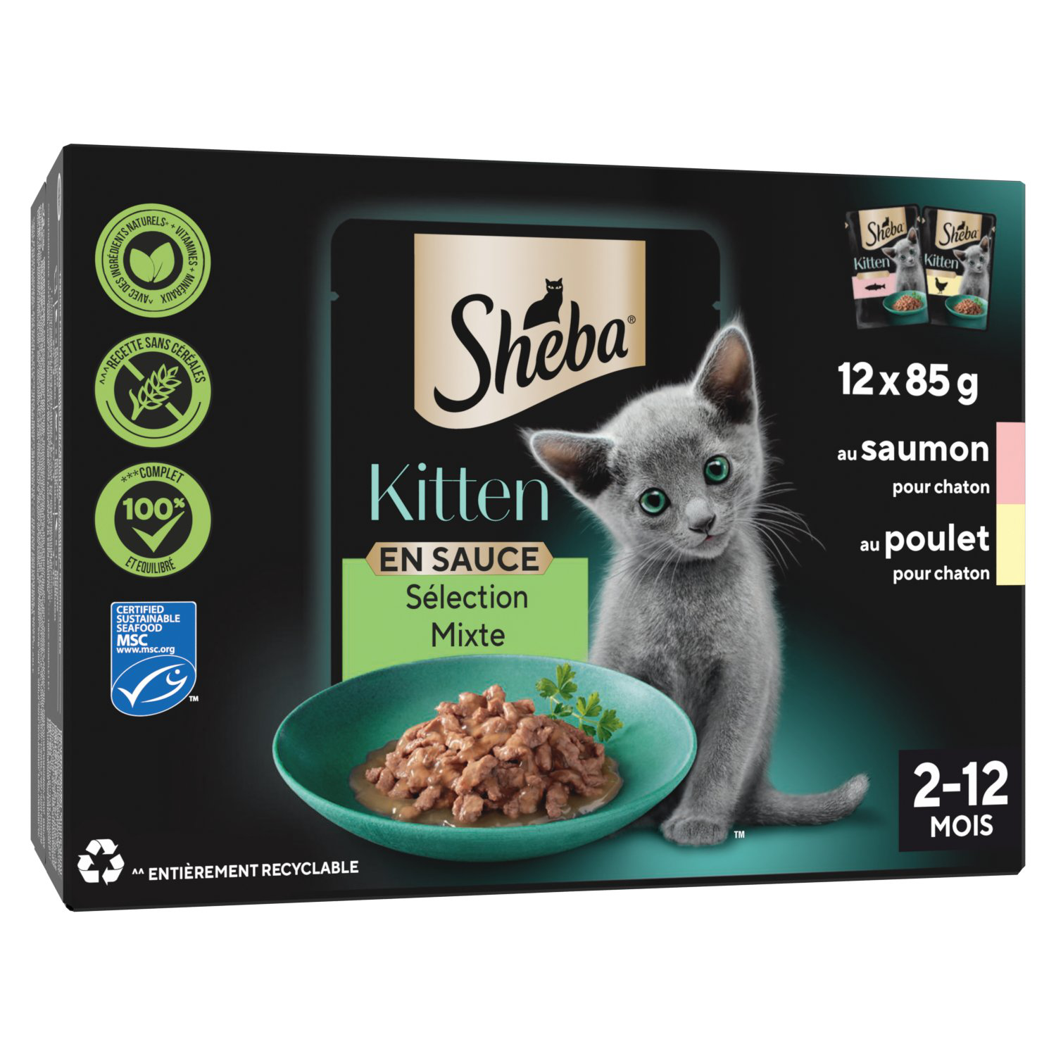 Sheba - Sachets Fra&icirc;cheurs Kitten S&eacute;lection Mixte en Sauce pour Chatons - 12x85g Image num&eacute;ro 1
