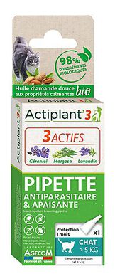 ActiPlant'3 - Pipette Antiparasitaire et Apaisante Bio pour Chat - x1