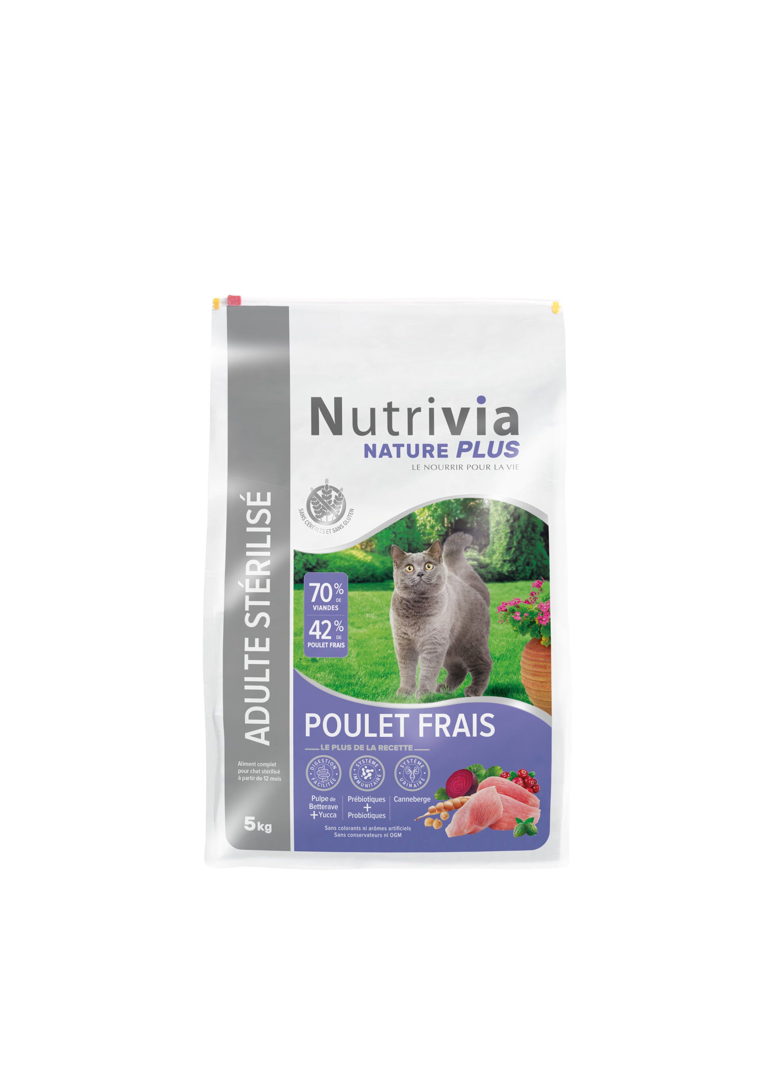 Nutrivia Nature Plus - Croquettes Naturelles au Poulet pour Chats St&eacute;rilis&eacute;s - 5kg Image num&eacute;ro 1